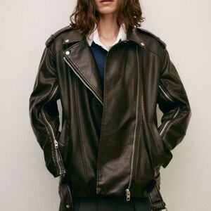 NWT ZARA WASHED‎ FAUX LEATHER OVERSIZED BIKER Jacket Sz S